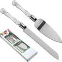 2PCS/Set Wedding Cake Knife and Server Set, Cake Cutting Set for Wedding with Faux Crystal Handles & Premium 410 Stainless Steel Blades for Wedding Cake, Birthdays, Anniversaries, Parties