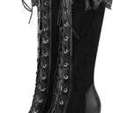 KysBloes Women Lace Goth Knee High Boots Buckle Block Heel Lace Up Knee Length Boots Punk Platform Tall Boots, Size 39