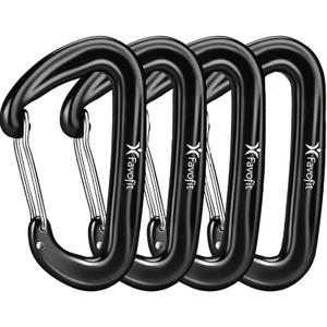 12KN Heavy Duty Carabiner Clips - Favofit 3.2'' Small Carbineers for Hiking Camping Hammocks Keys Keychains Dog Leashes - Ideal for Outdoor Enthusiasts (Black)