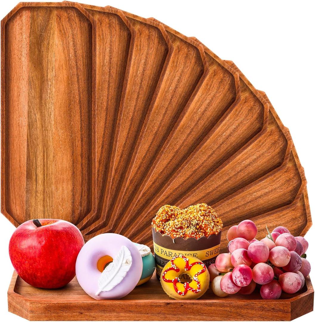 Dandat 12 Pack Wooden Serving Platter Acacia Wood Platters 12 x 5 Inch Rustic Serving Tray Rectangular Charcuterie Board Cheese Plate for Home Decor Dessert Vegetables Fruit Cookie