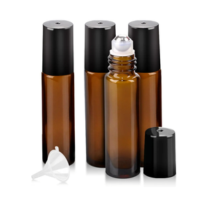 3 Pack Essential Oil Roller Bottles, 10ml Refillable Amber Glass Roller Bottles with Stainless Steel Roller Balls and Caps for Travel, Perfume and Lip Gloss