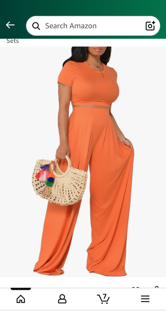 YouSexy Casual Summer 2 Piece Outfits for Women Short Sleeve Crop Top High Waist Wide Leg Pants Sets XL