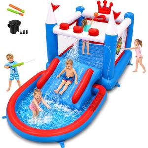 6-in-1 Inflatable Bounce House with Water Slide and Pool for Kids, Lager