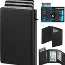 GAOCHALE Wallet for Men Pop up Card Holder, Smart, Slim, Minimalist Design for Front Pocket, Premium RFID Blocking, 10-14 Card Capacity | ID Window | Cash Slot(Black)