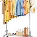 Clothes Rack - Large-Capacity Clothing Racks for Hanging Clothes with Lockable Wheels, Space-Saving Metal Coat Rack for Bedroom, Laundry Room, Entryway, 45.6" x 16.9" x 59", Silver