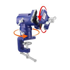WORKPRO Dual Jaws Table Vise 2.5" & 1.5", 360° Swivel Clamp-On Bench Vise for Woodworking, Metalworking, DIY, Multi-position Small Portable Vise, Mini Vice Clamp for Workbench, Golf Club Regripping
