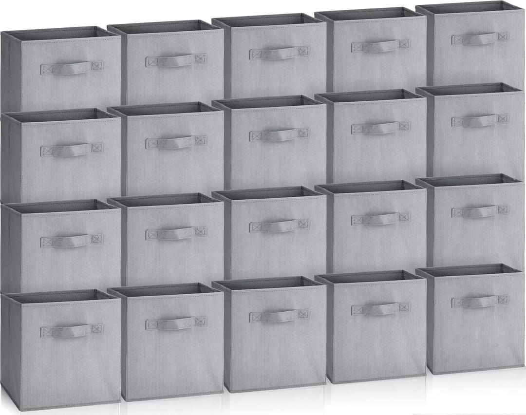 Hillban 20 Pcs Storage Cubes 11 Inch Cube Storage Bins Collapsible Fabric Storage Cubes with Dual Handles Foldable Cube Baskets Cloth Storage Box Closet Organizers Box for Home Office Shelf (Grey) (Gray)