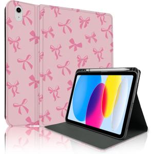 Case for iPad 11th (A16) 11-inch 2025 / 10th Generation 10.9-inch 2022, Pink Bow Cute Chic Adorable Aesthetics with Pencil Holder for Kids, Boys, Girls, Anti-Slip, Anti-Shock, Pink Bow