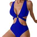 Women's Deep V Neck One Piece Swimsuit O-Ring Swimwear Sexy Cut Out Bathing Suit, S