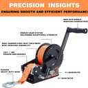 OPENROAD 3500LB Boat Trailer Winch - Heavy Duty Hand Winch with 32 FT Orange Strap, 2-Way Ratchet With 4:1/8:1 Gear - Ideal for Boat, Truck, Trailer, RV, ATV and Jet Ski - Includes Installation Screws