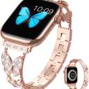 Fitlink for Apple Watch Band 38mm 40mm 41mm 42mm 44mm 45mm 49mm, Bling Butterfly Jewelry Diamond Rhinestone Metal Strap for Apple Watch Series 8/7/6/5/4/3/2/1/SE/SE2/Ultra