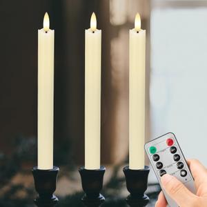 Flameless Taper Candles, 9.6" Real Wax Battery Operated, 3 Pack Led Candles with 3D Wick, Flickering, Ivory