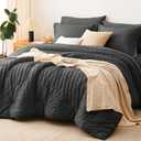 CozyLux Queen Comforter Set Dark Grey Seersucker 7 Pieces Bed in a Bag Queen Comforter Set with Sheets, Dark Gray Luxury Soft Bedding Set with Down Alternative Comforter, Sheets, Pillowcases & Shams