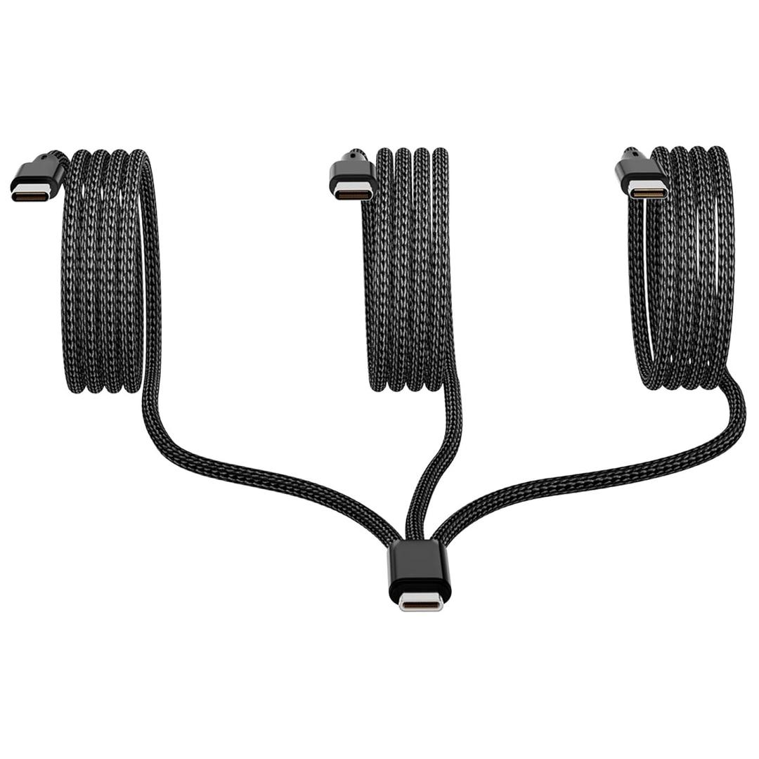 Upgrade 4ft 3-in-1 USB-C to 3 USB-C Cable, USB C Splitter 1 in 3 Out Cord, Multi Charging Cable Compatible with iPhone 16/15, iPad Pro/Air, Samsung Galaxy S24, Moto, Google Pixel, LG, Camera