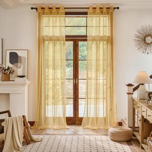 Foil Stripe Gold Sheer Curtains 104 inches Length 2 Panels with Grommets 52 inches Widith, Semi Transparant Curtains for Living Room and Multiple Rooms, Light Filtering Window Treatment