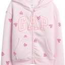 GAP girls Logo Hoodie Hooded Full Zip Sweatshirt (Light Pink Heart), Size Large