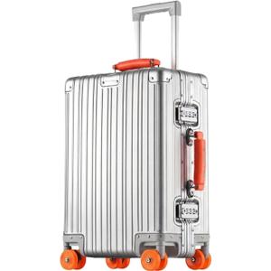 22x14x9 inch Zipperless Cabin Suitcase, 22 Inch 100% All Aluminum Shell Carry-on Suitcase, 56x36x22cm Aluminum Luggage Cabin, Aluminium Zipperless Carry On Luggage with Skate-Grade PU Wheels,TSA Locks (Silver)