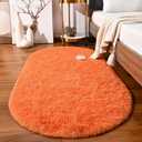 Softlife Fluffy Rugs for Bedroom, Shag Cute Area Rug for Girls/Boys and Kids Baby Room Home Decor, 2.6 x 5.3 Feet Oval Indoor Carpet for Nursery Dorm Living Room, Orange