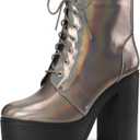 Allegra K Women's Platform Chunky High Heel Lace Up Combat Boots (7.5, Gunmetal)