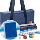 American Mahjong Game Set, 166 Premium White Tiles, 4 All-in-One Color Rack/Pushers, Complete Mahjong Set Blue Carrying Bag
