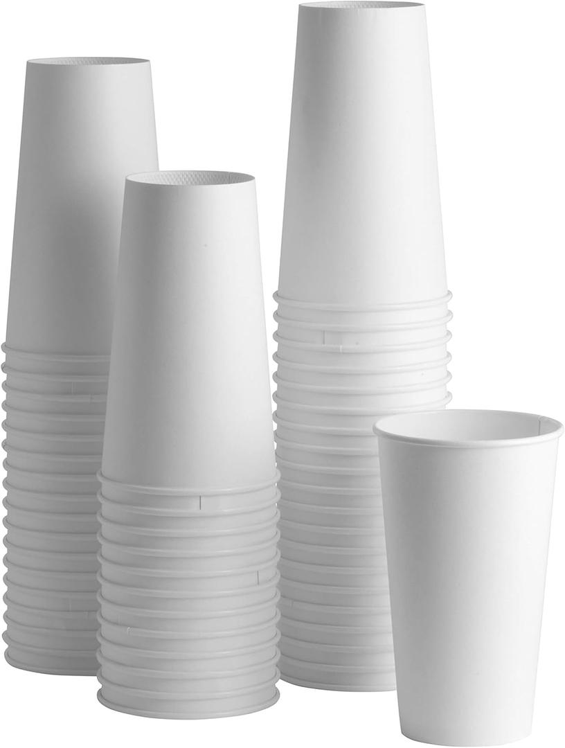GUSTO Comfy Package [100 Count 20 oz. Disposable White Paper Cups, Hot Coffee Cups - Eco-Friendly Hot Cups