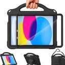 DJ&RPPQ Kids Case for iPad A16 11th Generation 2025/iPad 10th Generation 2022 with Screen Protector, Shockproof Handle Stand Cover with Pencil Holder iPad 11th/10th Generation Case for Kids,Black