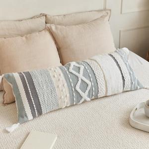 Decorative Boho Lumbar Pillow Cover 14x36  Beautiful Throw Pillow with Soft Texture for Bed, Couch Decor or as Body Cushion  A Stylish Addition to Your Bedroom (Blue)