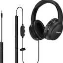 19.5Ft / 6M Extra Long Cord Headphones for TV PC with Volume Control, Spring Coiled Cable, 3.5mm AUX, Wired Over Ear Earphones for Seniors Hard of Hearing, Large Comfortable Computer Headset