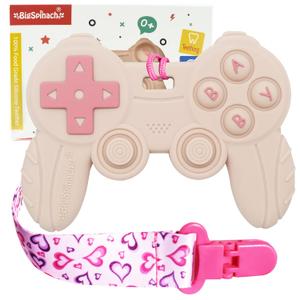 Cool Remote Game Control Teething Toy for Babies 0-6 6-12 Months,Game Controller Teether for Gamer Parents,Baby's First Valentines Day Gifts,Silicone Remote Chew ToysPink