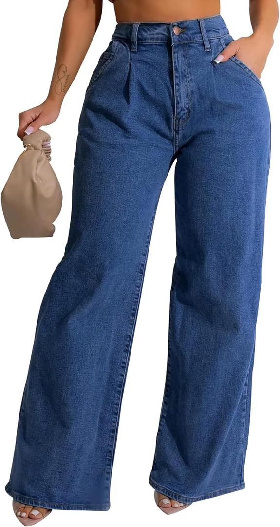 Women's Straight Leg High Waist Baggy Denim Jeans Loose Boyfriend Casual Stretchy Jeans (X-Large)