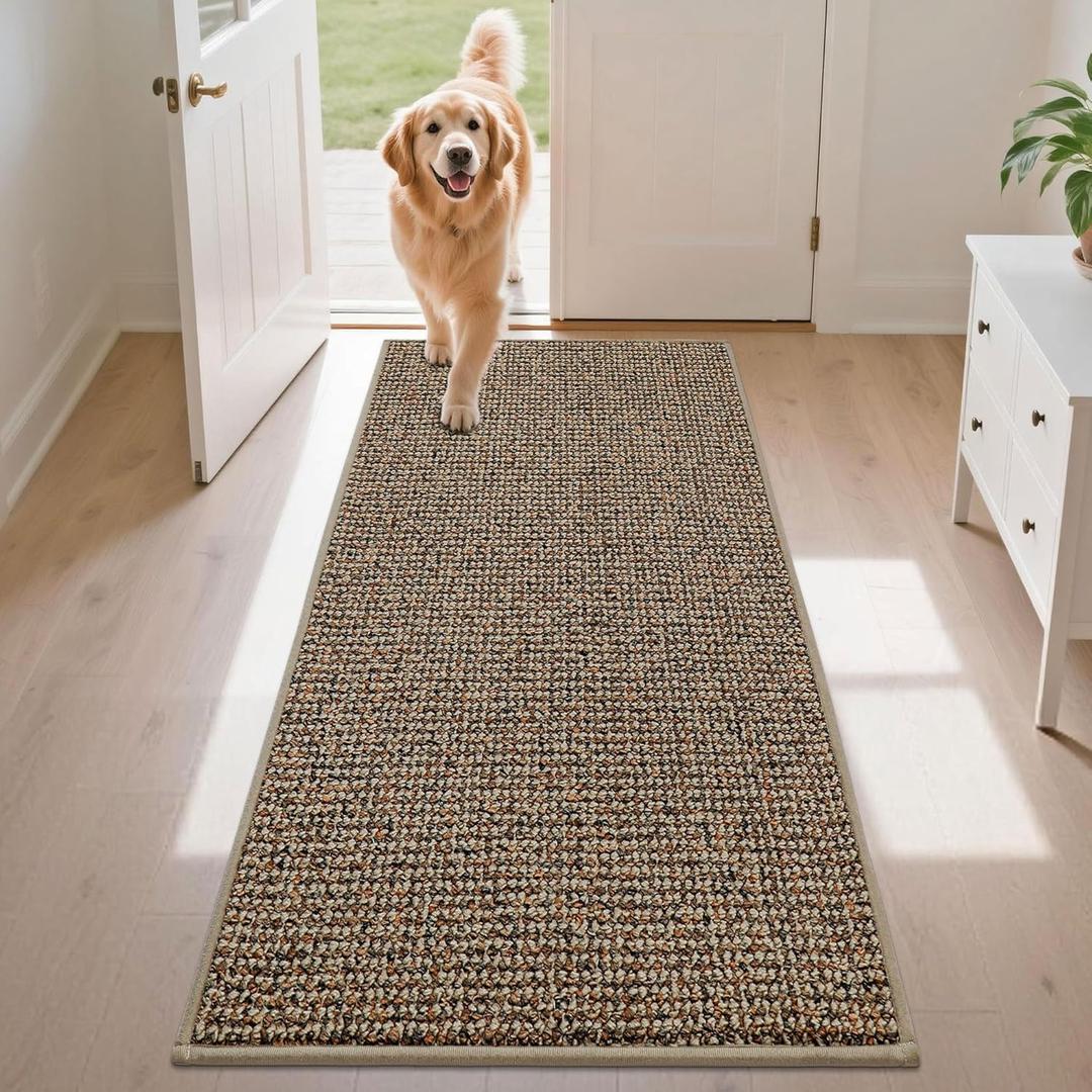 JSEI Dirt Trapper Door Mat 24"x60" Non-Slip Washable Entrance Mat, Dog Doormats, Absorbent & Fade-Resistant Floor Mats, Low Profile Welcome Mats for Entryway, Front Door, and Inside Entrance, Beige