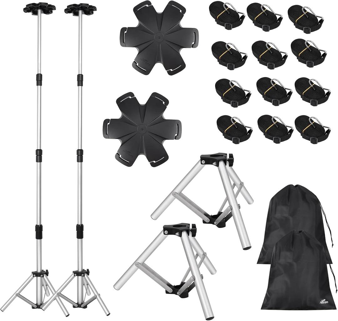 [Extra Tall] Affordura Boat Cover Support Pole with Metal Tripod Base and Hexagon Top, 27-71" Adjustable Poles with 6 Straps, Pontoon Cover Support System, 2 Set