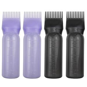 ELANE 4 Pack Root Comb Applicator Bottle,Oil Comb Applicator for Hair Dye Shampoos Hair Salons (2 Black + 2 White)