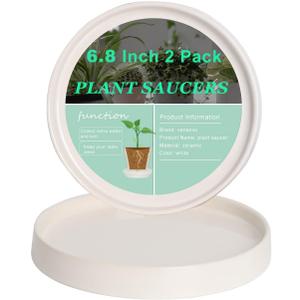 vensovo 7 Inch White Ceramic Plant Saucer Pots Tray -2 Pcs Round Planter Saucers for Indoor & Outdoor Plants, Large Trays Perfect for 5 Inch 6Inch Flower Pot