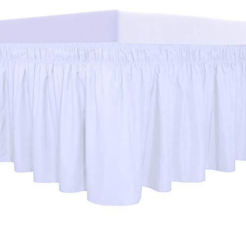PureFit Wrap Around Ruffled Bed Skirt with Adjustable Elastic Belt - 18 Inch Drop Easy to Put On, Wrinkle Free Bed skirt Dust Ruffles, Frame Cover for Queen, King and C-King Size Beds, White
