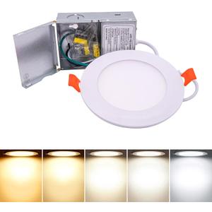4 Inch LED Recessed Slim Pot Lights with Junction Box, Dimmable Slim Recessed Ceiling Lighting 5CCT Selectable, Downlight Panel Light 9W, 1 Packs