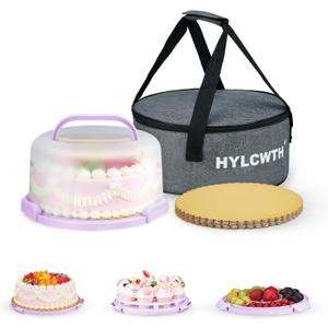 Cake Carrier With Lid And Handle, Bpa-Free Cake Holder With Lid For 10 Inch Round Cake Carrier With 10 pcs Round Golden Cake Boards And Portable Insulated BagPurple