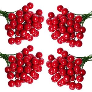 Lystaii 200pcs Artificial Holly Berries Mini 10 mm Christmas Fake Berries with Wire Stems Artificial Berry Fake Berry Stems Picks for Christmas Tree Decorations Wreath Party (Red and Green Stems)
