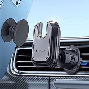 pop-tech Car Vent Phone Mount for Thick Socket Grip, Air Vent Clip Phone Holder Compatible with Magsafe Wallet Black & iPhone Samsung Card Holder, Cellphone Stand with Sticky Adhesive