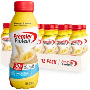 Premier Protein Shake, Bananas & Cream, 30g Protein, 1g Sugar, 24 Vitamins & Minerals, Nutrients to Support Immune Health, BB Date 05MAR 2026 (11.5 Fl Oz (Pack of 12))