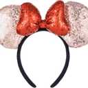 A Miaow 3D Black Mouse Sequin Ears Headband MM Glitter Butterfly Hair Clasp Park Supply Adults Women Girls Photo Accessory (Champagne and Red)