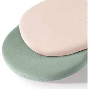 Muslin Bassinet Sheets for Babies  Soft & Breathable 100% Cotton Fitted Sheets for Oval, Rectangle, Hourglass Bassinet Mattress Pads, 2-Pack (Ivory & Pink) (Green)