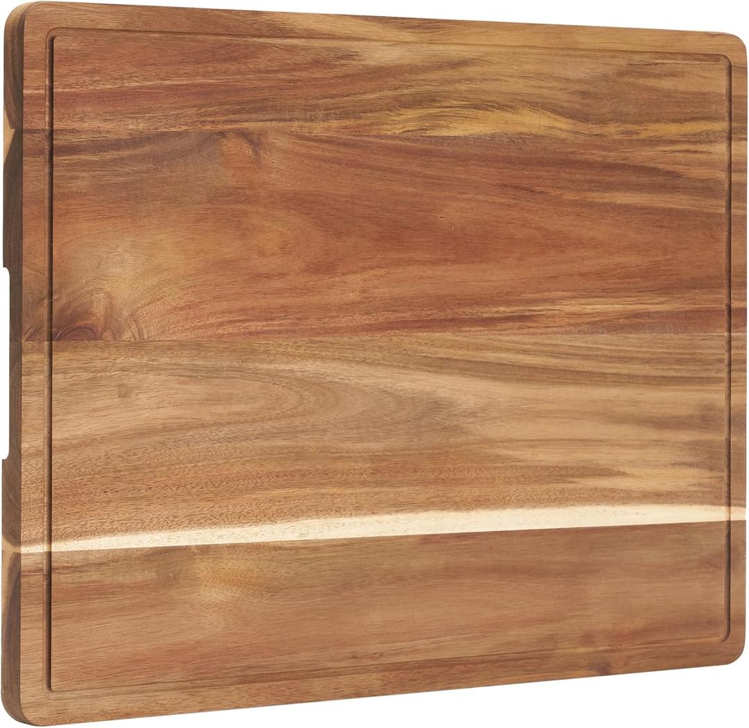 Extra Large Butcher Block Cutting Board Acacia Wooden Cutting Boards with Handles Kitchen Chopping Block with Juice Groove Butcher Block Board Large Turkey Cutting 24x18"