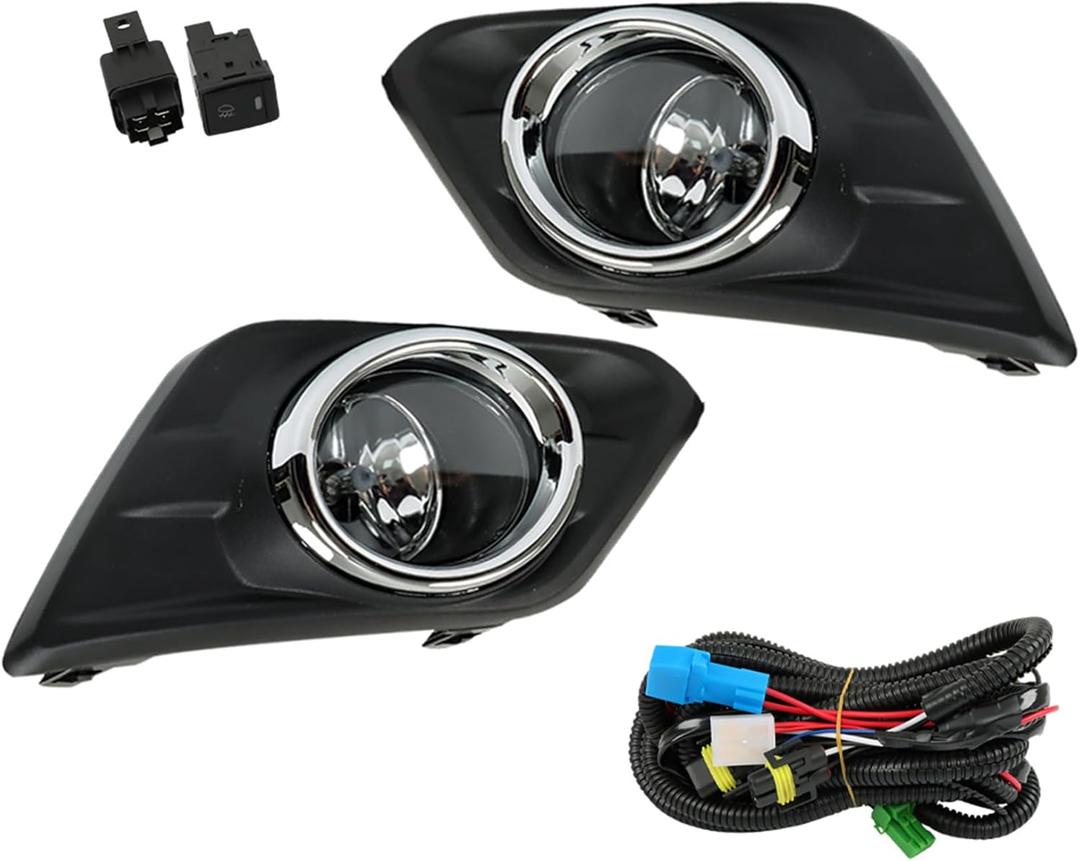 Silscvtt 2-Pack Fog Lights Lamps Replacement for Nissan Rogue 2014-2016 with Bulbs+Switch+ Bezel Passenger and Driver Side 26150-8990B 26150-8993B