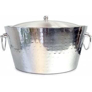 BREKX Insulated Stainless Steel Large Ice Bucket with Lid for Parties, Anchored Metal Ice & Beverage, Champagne Bucket for Extended Chill - 12-Quarts