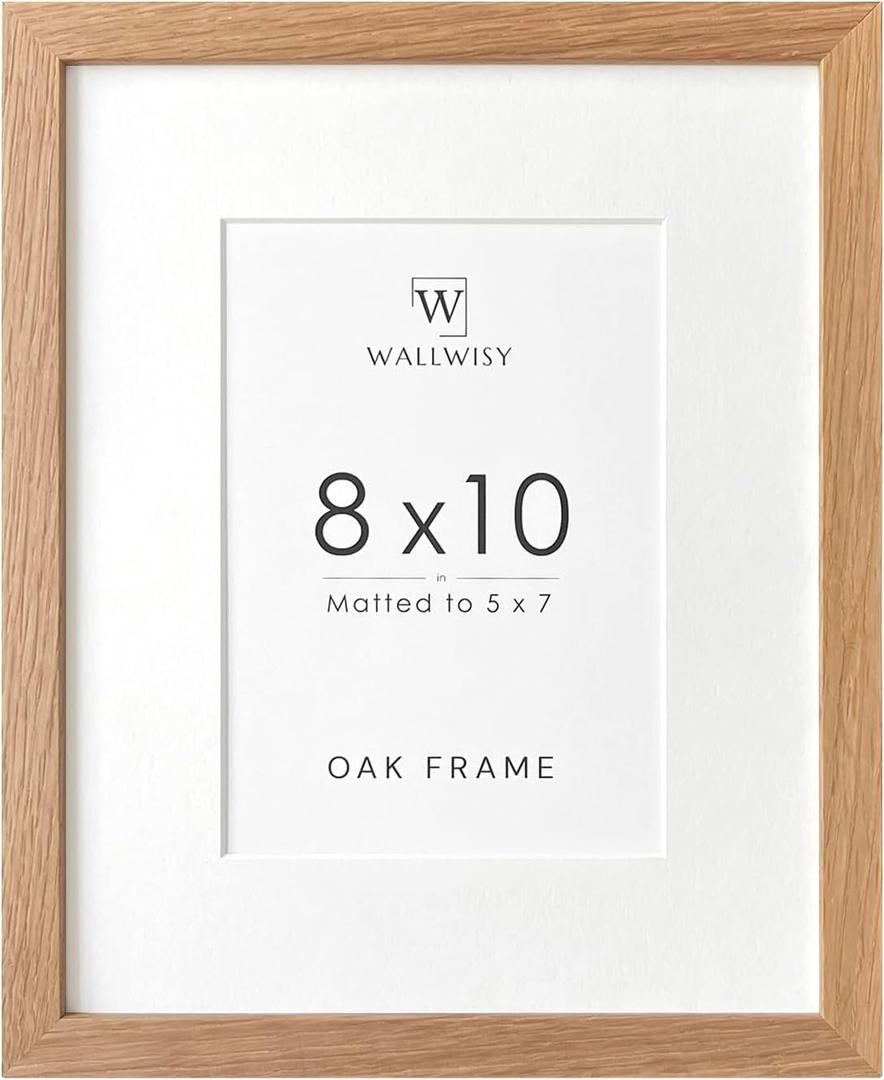 8x10 Picture Frame, Solid Oak Wood 8x10 Photo Frame with Mat to 5x7, 10x8 Picture Frames for Wall and Tabletop Display, Natural Oak 8 x 10 Frame, Set of 1