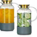 Buaic Glass Pitcher with Lid, 2 PACK 68 oz/2L Water Pitcher with Silicone Base and Precise Scale LineBorosilicate Glass Water Carafe for Coffee, Lemonade, Iced SunTea,Beverage,Water Glass Jug (Clear)