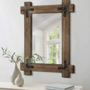 Farmhouse Wood Wall Mirror Rustic Vintage Rectangle Mirror Large Decor Mirror for Wall Home Living Room Bathroom Bedroom Entryway 26"x18" Vintage Brown Large