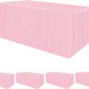 HolidayIdeas Fitted Tablecloths for 6 Foot Rectangle Table, Wrinkle Resistant Washable Table Cover 30x72 Inch for Vendor Booth Display, Banquet, Trade Show, Pink, 4 Pcs