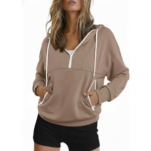 ZAFUL Womens Hoodies Half Zip Up 2025 Fall Fashion Hooded Sweatshirts with Zipper Pockets Contrast Pullover Workout Clothes (Pink, M)